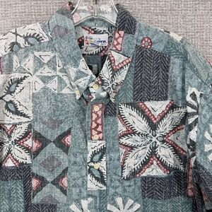 Vtg 90's Reyn Spooner Shirt Sz 2XL Green Beige Bold Tribal Hawaii Kloth Popover
